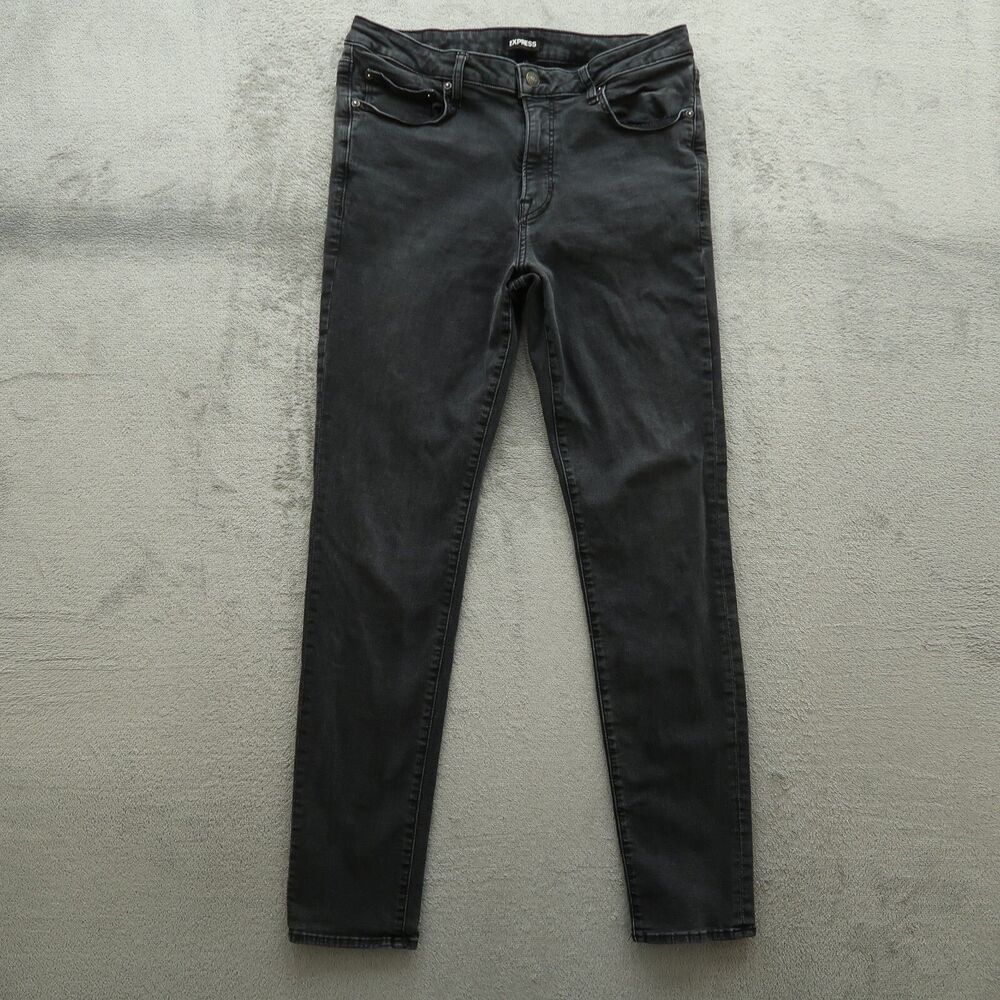 Express Jeans Mens Size 34x34 Gray Slim Fit Stretch Denim Pants Dark Wash